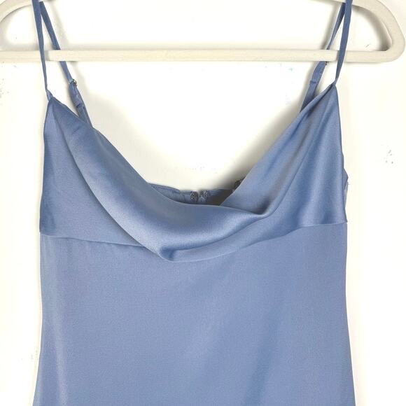 NWT WeWoreWhat Slate Blue Satin Charmeuse Cowl Neck Midi Slip Dress X-Small - Picture 5 of 16